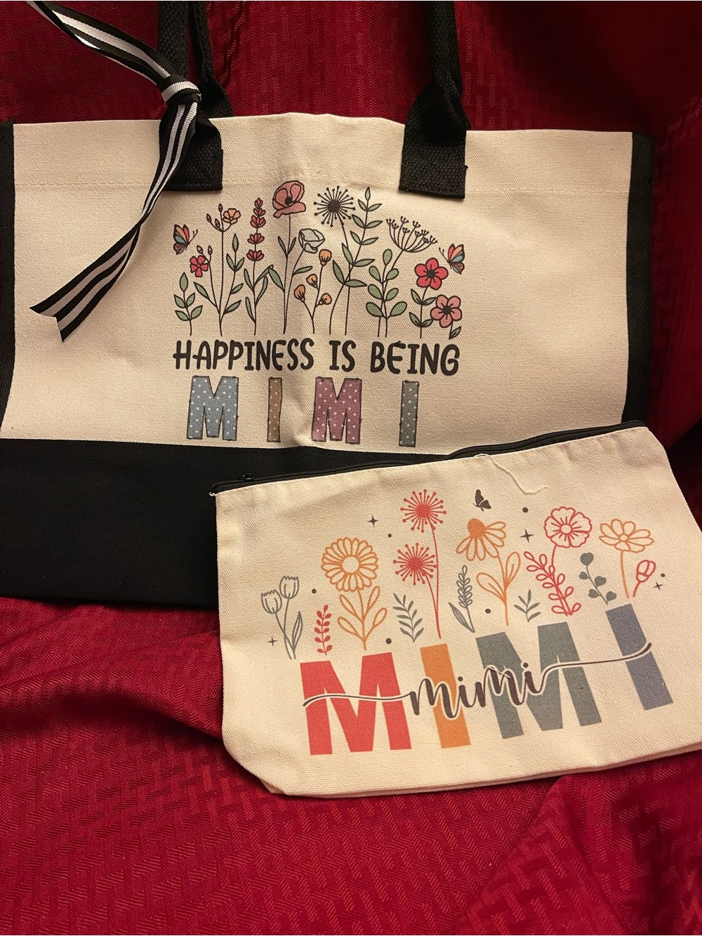 Canvas Mimi Tote and Pouch Set in Cream and Black